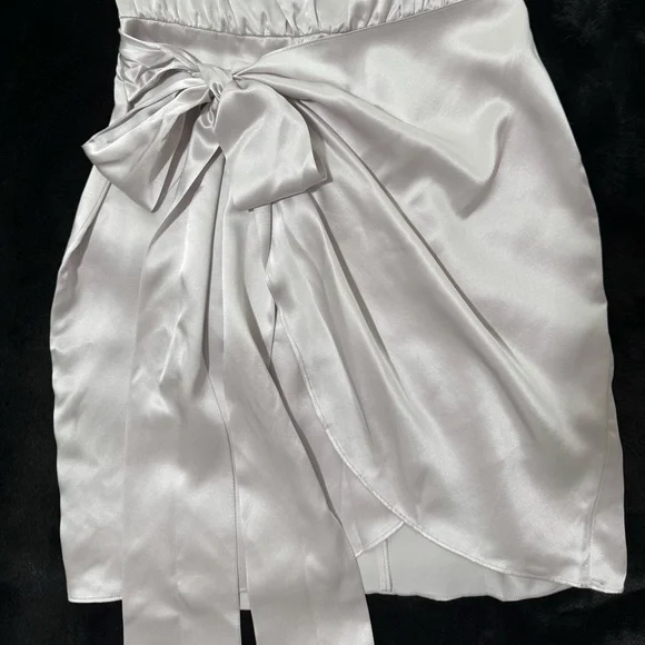 Amanda Uprichard NWT Ceramic Silver Fabiola Silk High Cowl Neck Mini Dresss